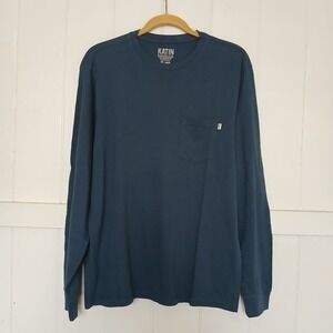 Katin Shirt Henley Long Sleeve Top Men's Medium Organic Cotton Blue Surf Outdoor